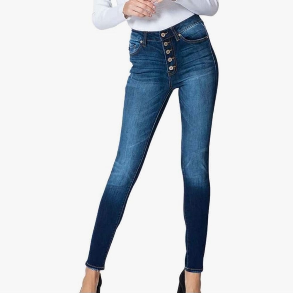 KanCan Women's High Rise Button Fly Distressed Super Skinny Jeans sz 15/31